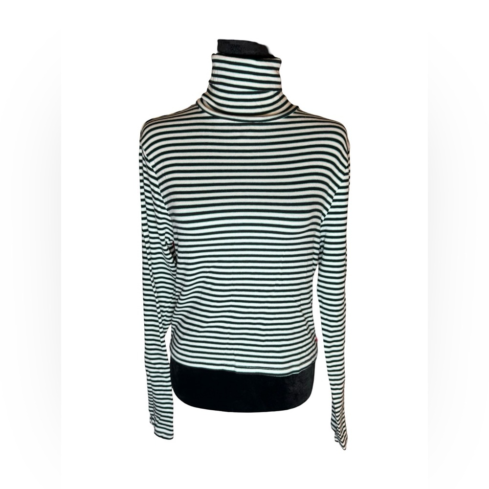 Levi’s Striped Turtleneck Long Sleeve Top Size Large - Black/Green Ribbed Knit